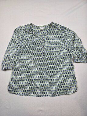 CJ Banks Womens 1X Blue & Green Floral Print 3/4 Sleeve Blouse